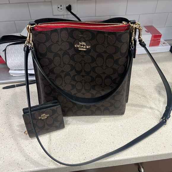 Coach Handbags - Coach Signature Brown and Black Shoulder Bag & Wallet